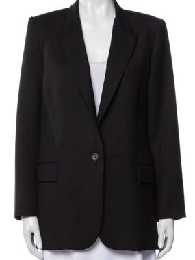 Nili Lotan Black Single-Button Notch Lapel Virgin Wool Blazer Sz 6